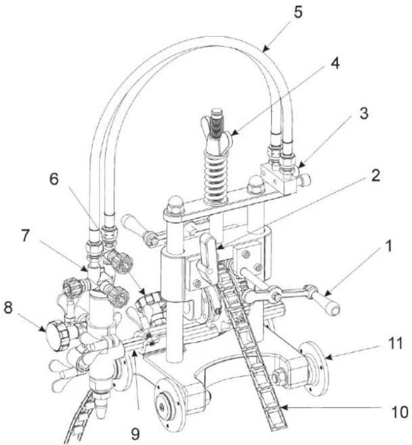 Technical diagram of a mechanical device with numbered components for identification