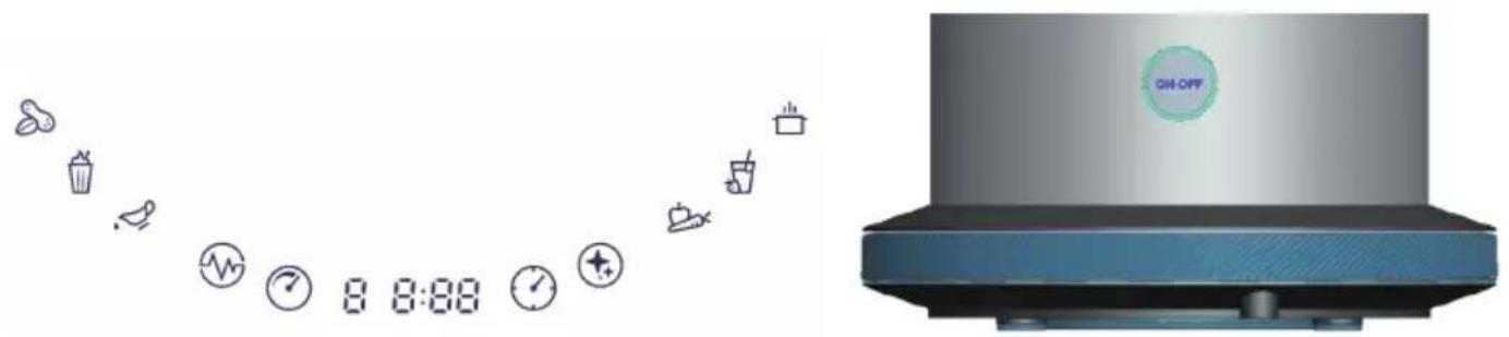 Diagram showing a timer and clock system with icons for food, drinks, and a digital timer device labeled 'ON-OFF'