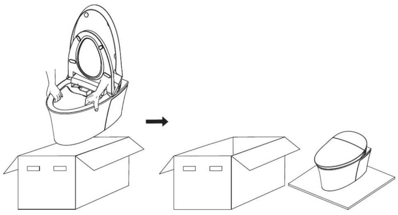 KOHLER K-5402A-0 - Hold the edge of toilet bowl and slide out from packaging box. - 3