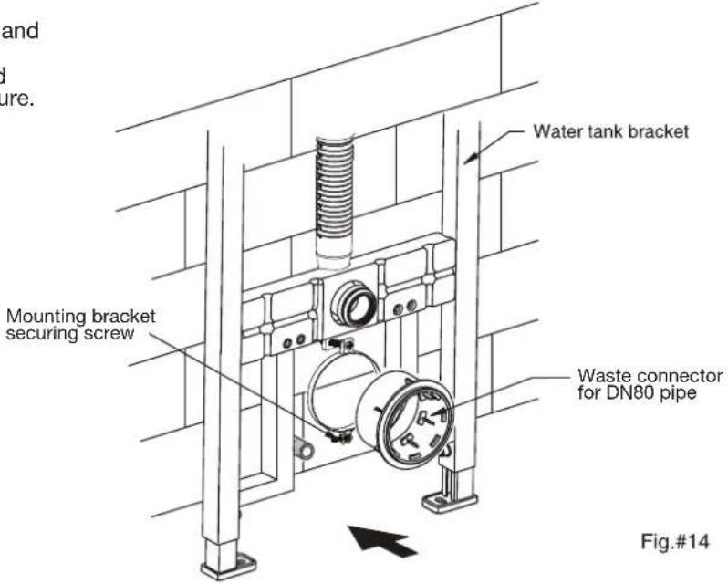 and ure. Mounting bracket securing screw Water tank bracket Waste connector for DN80 pipe Fig.#14