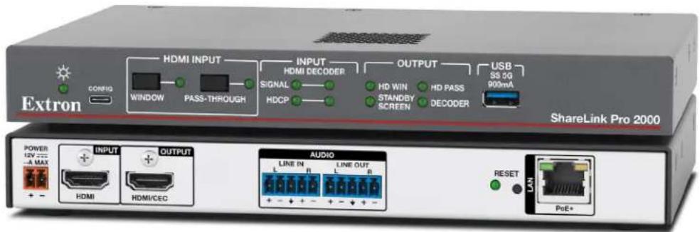 Extron CONFIG HDMI INPUT WINDOW PASS-THROUGH INPUT HDMI DECODER SIGNAL HDCP OUTPUT HD WIN STANDBY SCREEN HD PASS DECODER USB SS 3G 900mA ShareLink Pro 2000 POWER 12V -A MAX + - INPUT HDMI OUTPUT HDMI/CEC AUDIO LINE IN R LINE OUT L L R RESET LAN PoE+ - - - - - - - - - - - - - - - - - - - - - - - - - - - - - - - - - - - - - - - - - - - - - - - - - - - - - - - - - - - - - - - - - - - - - - - - - - - - - - - - - - - - - - - - - - - - - - - - -