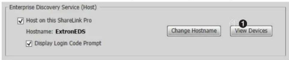 Enterprise Discovery Service (Host) ✓ Host on this ShareLink Pro Hostname: ExtronEDS ✓ Display Login Code Prompt Change Hostname View Devices