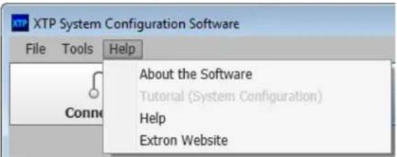 XTP System Configuration Software File Tools Help About the Software Tutorial (System Configuration) Help Extron Website