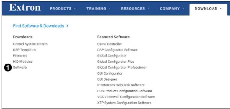 Extron PRODUCTS TRAINING RESOURCES COMPANY DOWNLOAD Find Software & Downloads > Downloads Featured Software Control System Drivers Dante Controller DSP Templates DSP Configurator Software Firmware Global Configurator HID Modules Global Configurator Plus Software Global Configurator Professional QUI Configurator QUI Designer IP Intercom HelpDesk Software PCS Product Configuration Software VCS Videowall Configuration Software XTP System Configuration Software