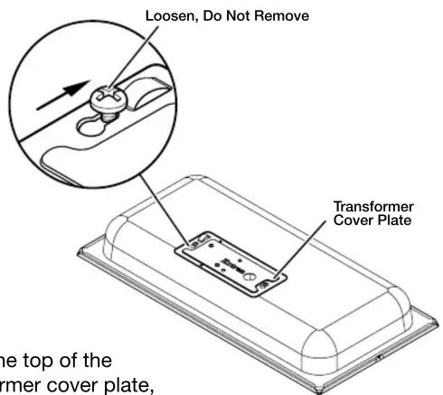 Loosen, Do Not Remove Transformer Cover Plate the top of the former cover plate,