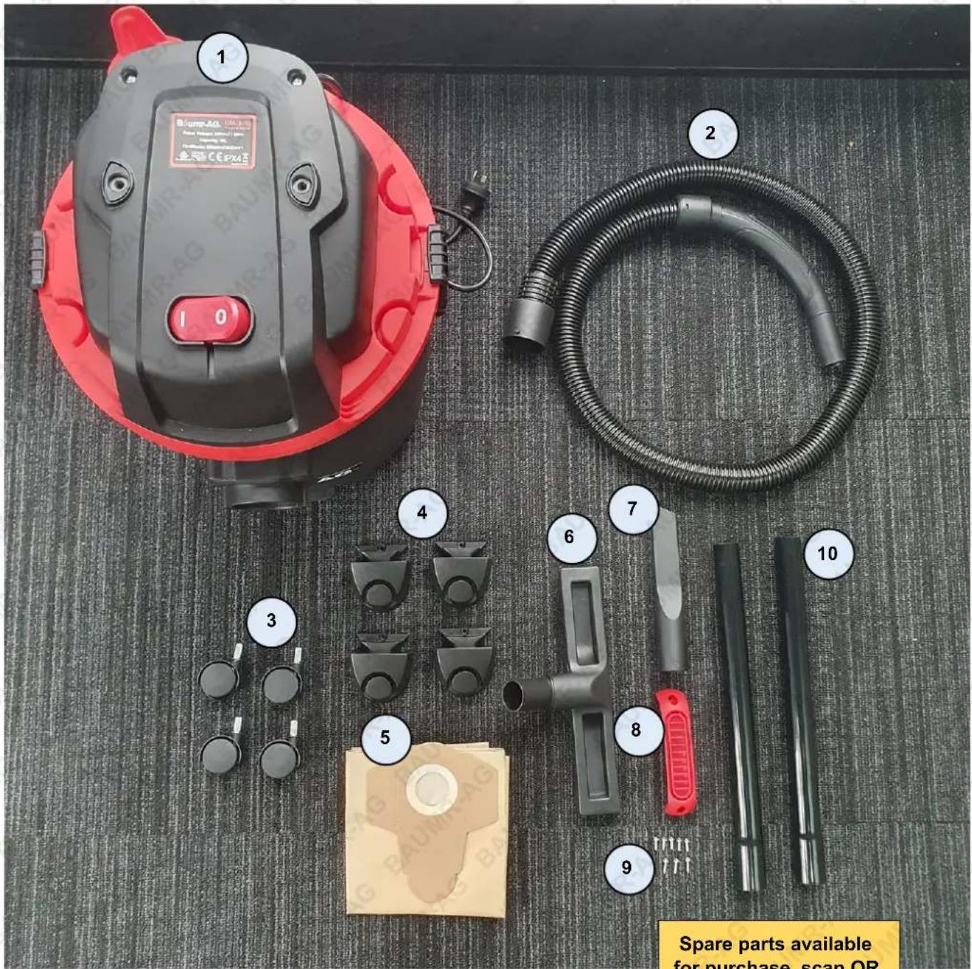 1 2 3 4 5 6 7 8 9 10 Spare parts available for purchase, scan QR