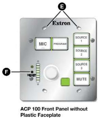 Extron MIC PROGRAM SOURCE 1 SOURCE 2 SOURCE 3 MUTE RESET F ACP 100 Front Panel without Plastic Faceplate