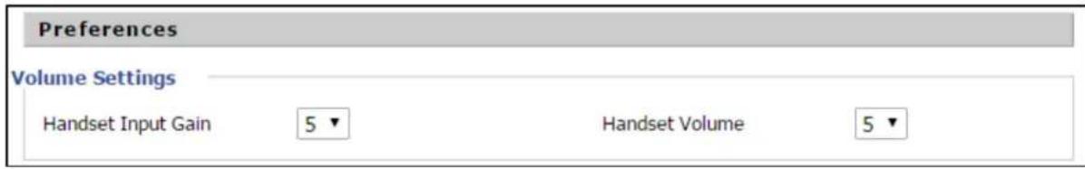 Preferences Volume Settings Handset Input Gain 5 ▼ Handset Volume 5 ▼