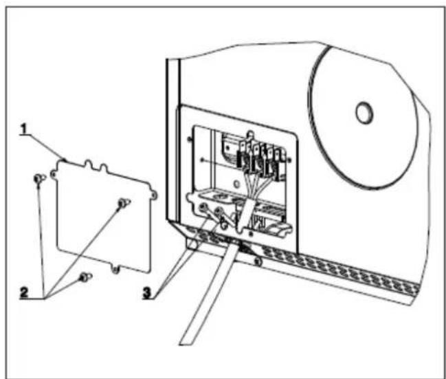 Technical diagram of an electronic device with labeled components and exploded view