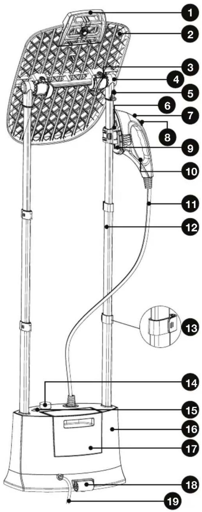 Technical diagram of a hair dryer with numbered parts for identification and assembly reference.