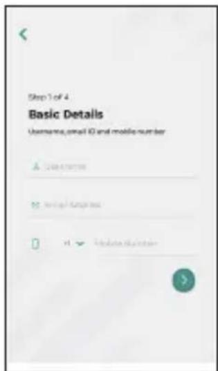 Step 1 of 4 Basic Details Username, email ID and mobile number ▲ User profile initial access 0 ▼ Update duration