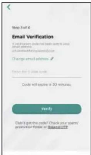 Step 3 of 4 Email Verification A verification code has been sent to your email address. Change email address Focus for 5 times code Code will explore it 50 minutes verify Didn't get the code? Check your answer/ promotion folder or BargeFTP