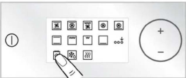 Diagram showing a control panel with icons for battery, thermal, and power symbols, alongside a plus/− button.