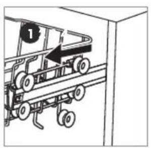 Diagram showing a vehicle chassis with labeled parts and an arrow indicating direction, likely illustrating a mechanical or electrical system.
