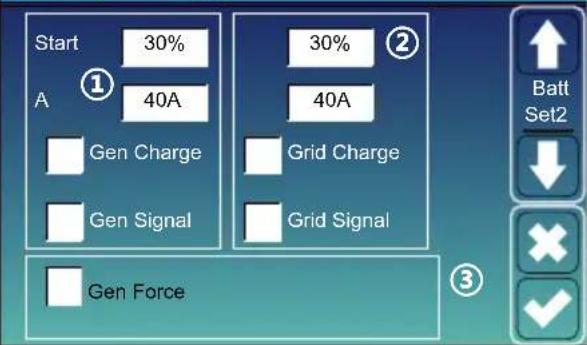 Start 30% A 40A Gen Charge Gen Signal 30% 40A Grid Charge Grid Signal Gen Force Batt Set2 ✓