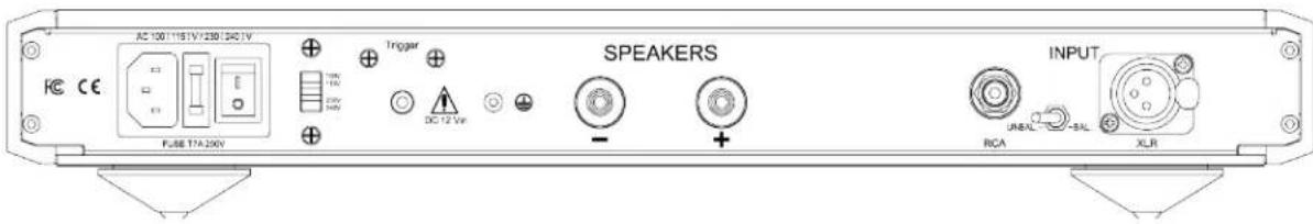 AC 100 116V/1230/240V FUSE T7A-290V Trigger DC 12 Vdc SPEAKERS INPUT RCA XLR