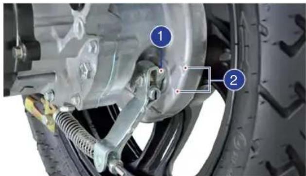 Close-up of a vehicle brake system with numbered components and labeled parts