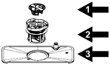 Diagram showing a cooking pan with three labeled arrows pointing to different components