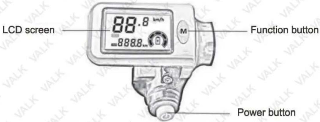 LCD screen 88.8 km/h M Function button 8888.8 Power button