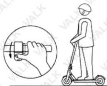 Diagram showing a hand using a device to interact with a scooter, with an inset highlighting the hand's left-hand rule.