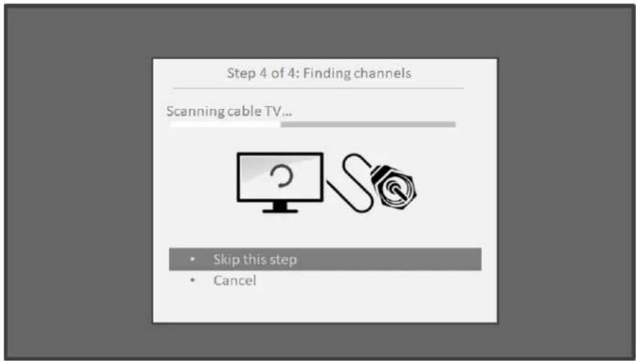 Step 4 of 4: Finding channels Scanning cable TV... Skip this step Cancel