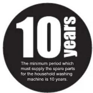 10 years The minimum period which must supply the spare parts for the household washing machine is 10 years.