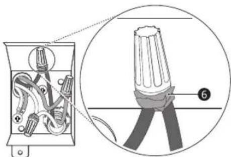 Diagram showing electrical wiring connections to a plug, with magnified detail highlighting component 6