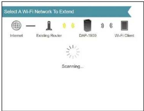 Select A Wi-Fi Network To Extend Internet Existing Router DAP-1900 Wi-Fi Client Scanning...