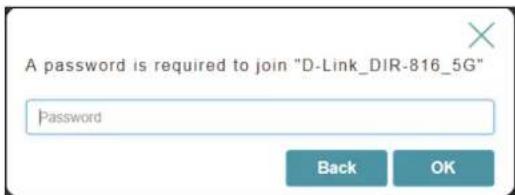 A password is required to join "D-Link_DIR-816_5G" Password Back OK