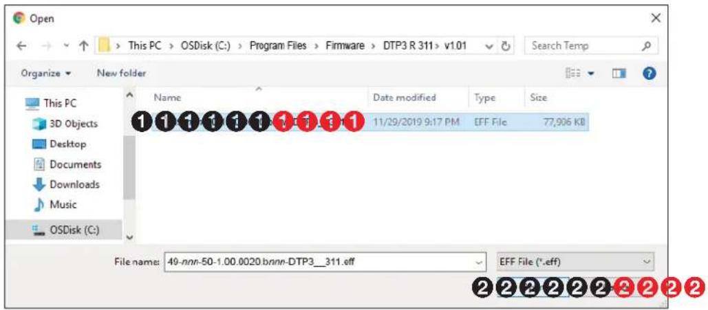 Open This PC > OSDisk (C:) > Program Files > Firmware > DTP3 R 311 > v1.01 Organize New folder Name Date modified Type Size This PC 3D Objects Desktop Documents Downloads Music OSDisk (C:) 11/29/2019 9:17 PM EFF File 77,906 KB File name: 49-nnn-50-1.00.0020.bnnn-DTP3_311.eff EFF File (*.eff) 2 2 2 2 2 2 2 2 2