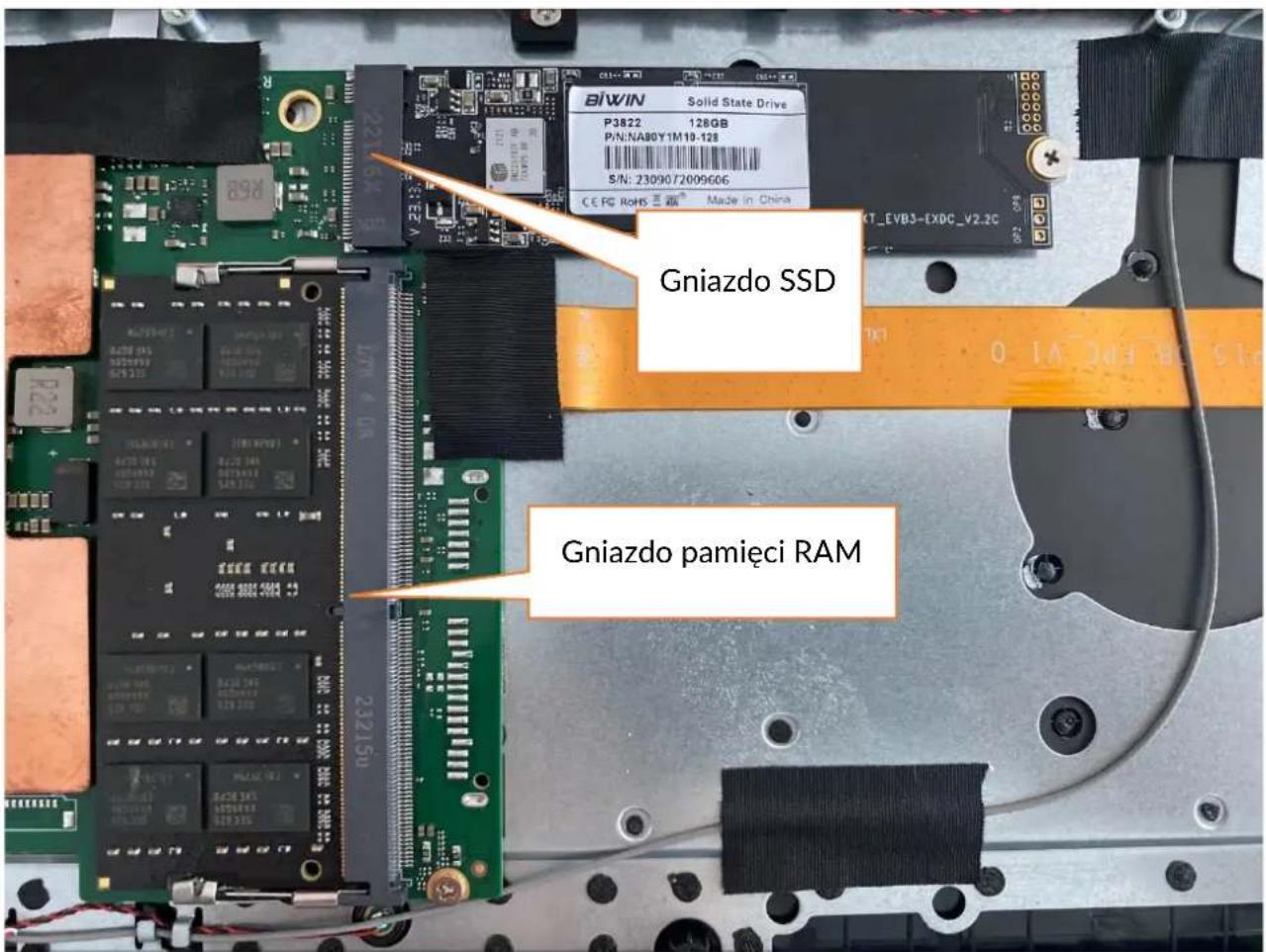 BIWIN Solid State Drive P3822 128GB P/N:NA80Y1M10-128 S/N: 2309072009606 CE FC RoHS Made in China Gniazdo SSD Gniazdo pamięci RAM