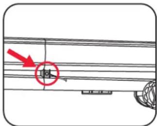 Technical diagram showing a red circle with an arrow pointing to a component, likely indicating a measurement or annotation.