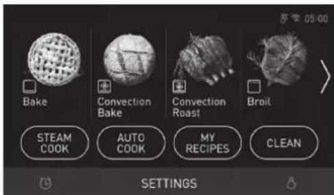 Bake Convection Bake Convection Roast Broil STEAM COOK AUTO COOK MY RECIPES CLEAN SETTINGS