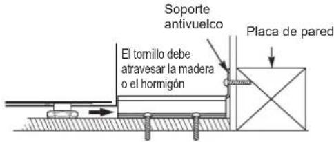 Soporte antivuelco El tomillo debe atravesar la madera o el hormigón Placa de pared