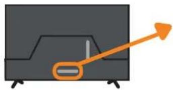 Simple illustration of a monitor with an orange arrow pointing to its side panel (no text or symbols)