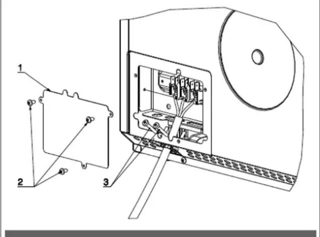 Technical diagram of an electronic device with labeled components and exploded view