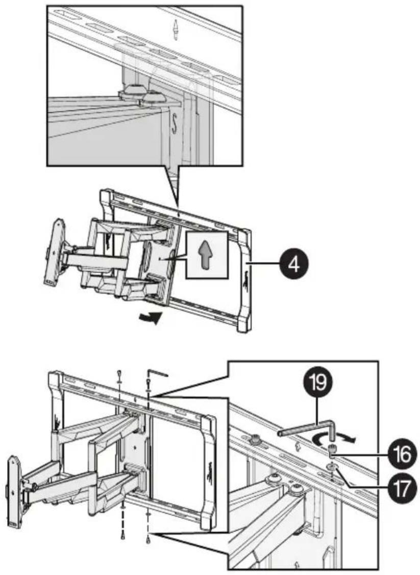 Technical diagram showing mechanical assembly steps with numbered components and directional arrows