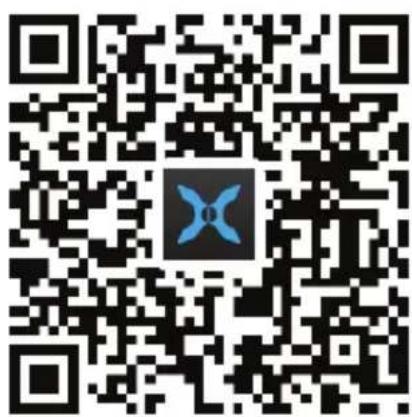 QR code with a blue X-shaped logo in the center, likely linking to a digital resource or website.