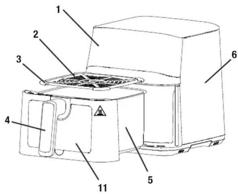 Labeled diagram of a toaster oven with numbered parts for identification