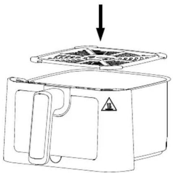 Diagram showing a device with a warning sign and a downward arrow, indicating a process or installation step.