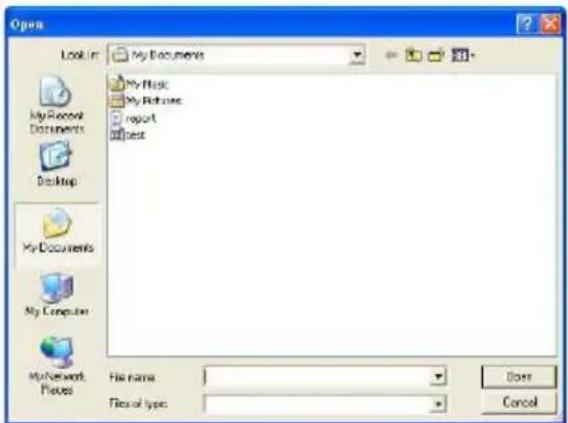 Open Look in: My Documents My Music My Pictures Report Best My Record Documents Desktop My Documents My Computer My Network Files File name: Files of type: Does Cancel