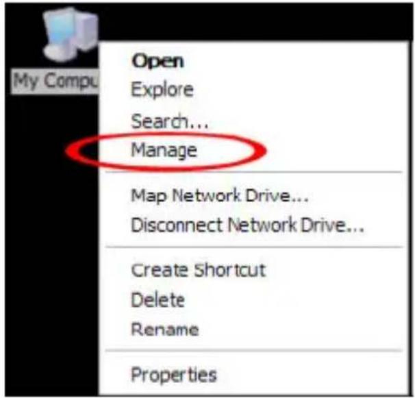 Open Explore Search... Manage Map Network Drive... Disconnect Network Drive... Create Shortcut Delete Rename Properties