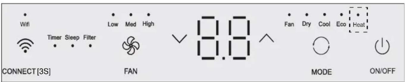 WiFi Timer Sleep Filter CONNECT [3S] FAN Low Med High 8:10 Fan Dry Cool Eco Heat MODE ON/OFF