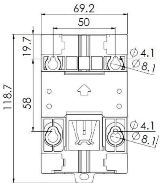 Technical drawing of a mechanical component with dimensional annotations in millimeters