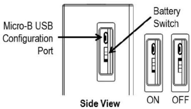 Micro-B USB Configuration Port Battery Switch Side View ON OFF