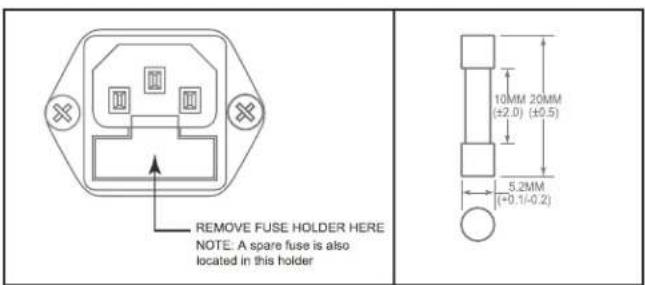 REMOVE FUSE HOLDER HERE NOTE: A spare fuse is also located in this holder 10MM 20MM (±2.0) (±0.5) 5.2MM (+0.1/-0.2)