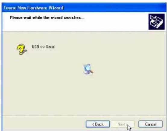 Found New Hardware Wizard Please wait while the wizard searches... USB <> Send < Back Next Cancel