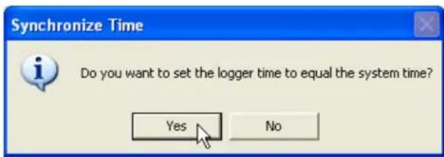 Synchronize Time Do you want to set the logger time to equal the system time? Yes No