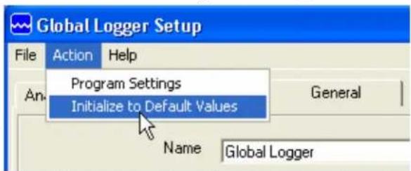 Global Logger Setup File Action Help Program Settings Initialize to Default Values Name Global Logger