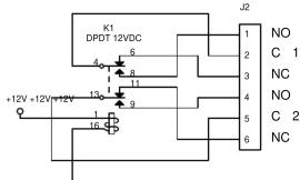K1 DPDT 12VDC +12V +12V 12V J2 1 NO 2 C 1 3 NC 4 NO 5 C 2 6 NC